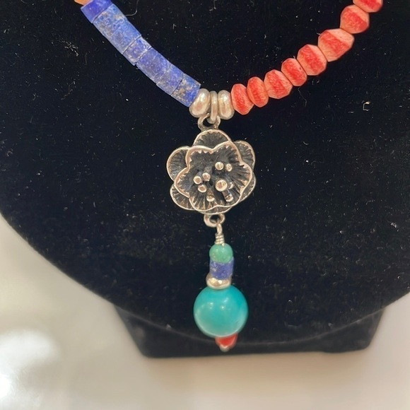 Sundance Catalog Turquoise & Multi Natural Stone Sterling Floral Pendant Nk. NEW - Picture 3 of 7